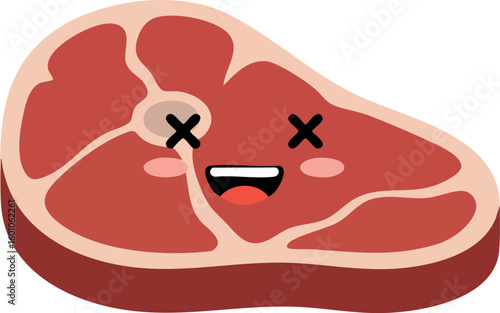 Cartoon steak meat cut with funny face vector illustration for food humor design