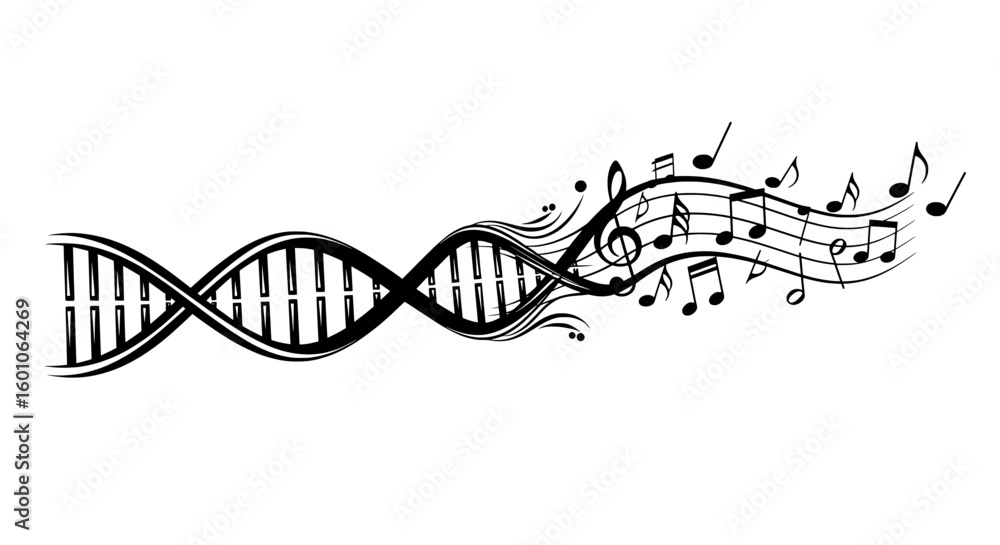 Fototapeta premium Genetic Melody: DNA Helix Intertwined with Musical Notes Illustration 