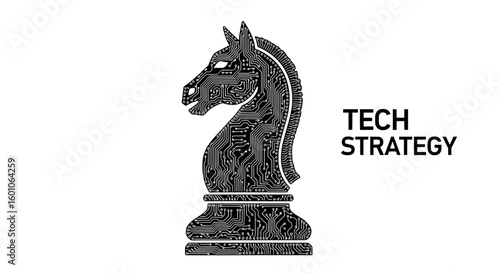 Tech Strategy: Circuit Board Knight Chess Piece Line Art
