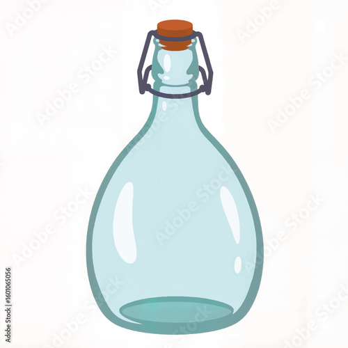 Glass water bottle with cork stopper and metal clasp design  