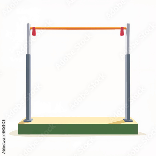 Orange horizontal bar gym equipment on green platform  