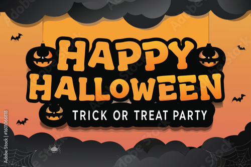 Spooky Halloween scene showcasing orange pumpkins and black bats, set against a dark, atmospheric background