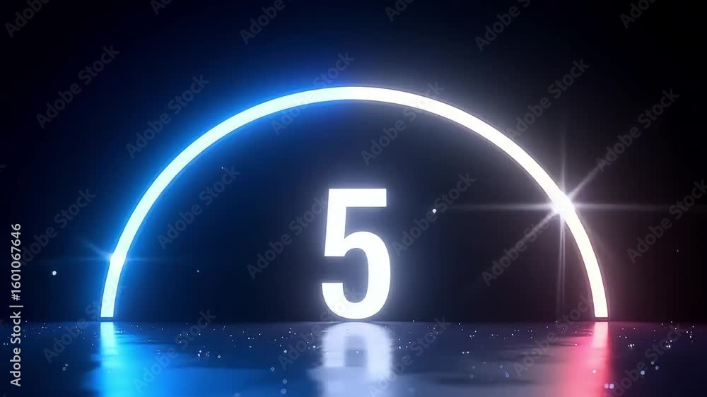 Countdown timer five seconds neon light animation intro video background for streaming and events
