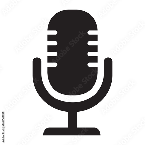 Black microphone symbol icons for media, voice recording, broadcasting, and podcasting themes—suitable for digital design, tech branding, or streaming visuals.