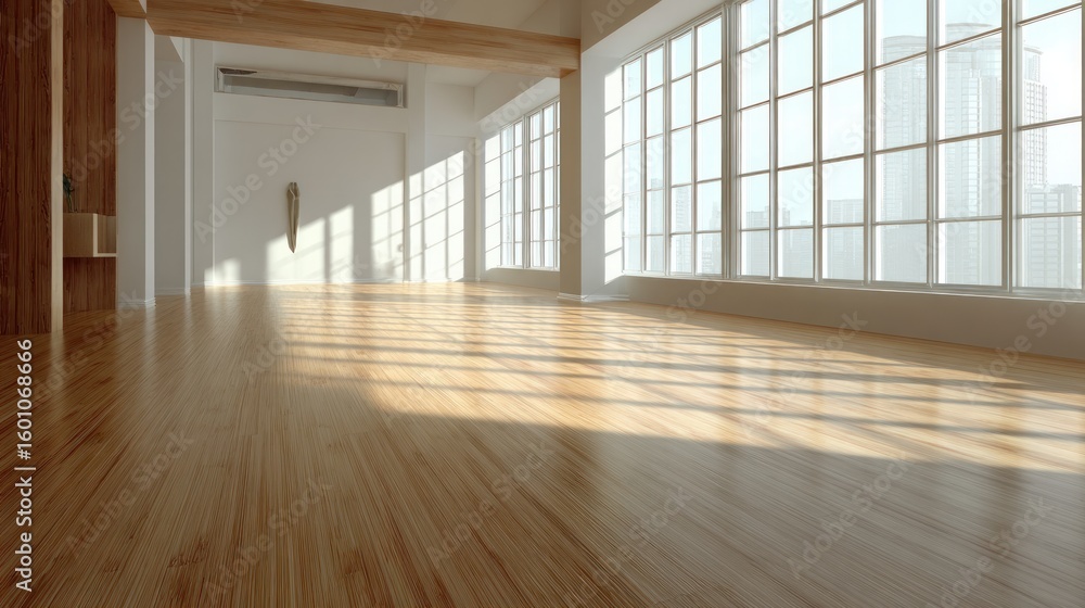 Obraz premium Empty modern loft space with large windows
