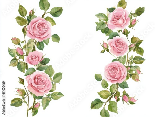 Pink roses floral design element for wedding invitation card