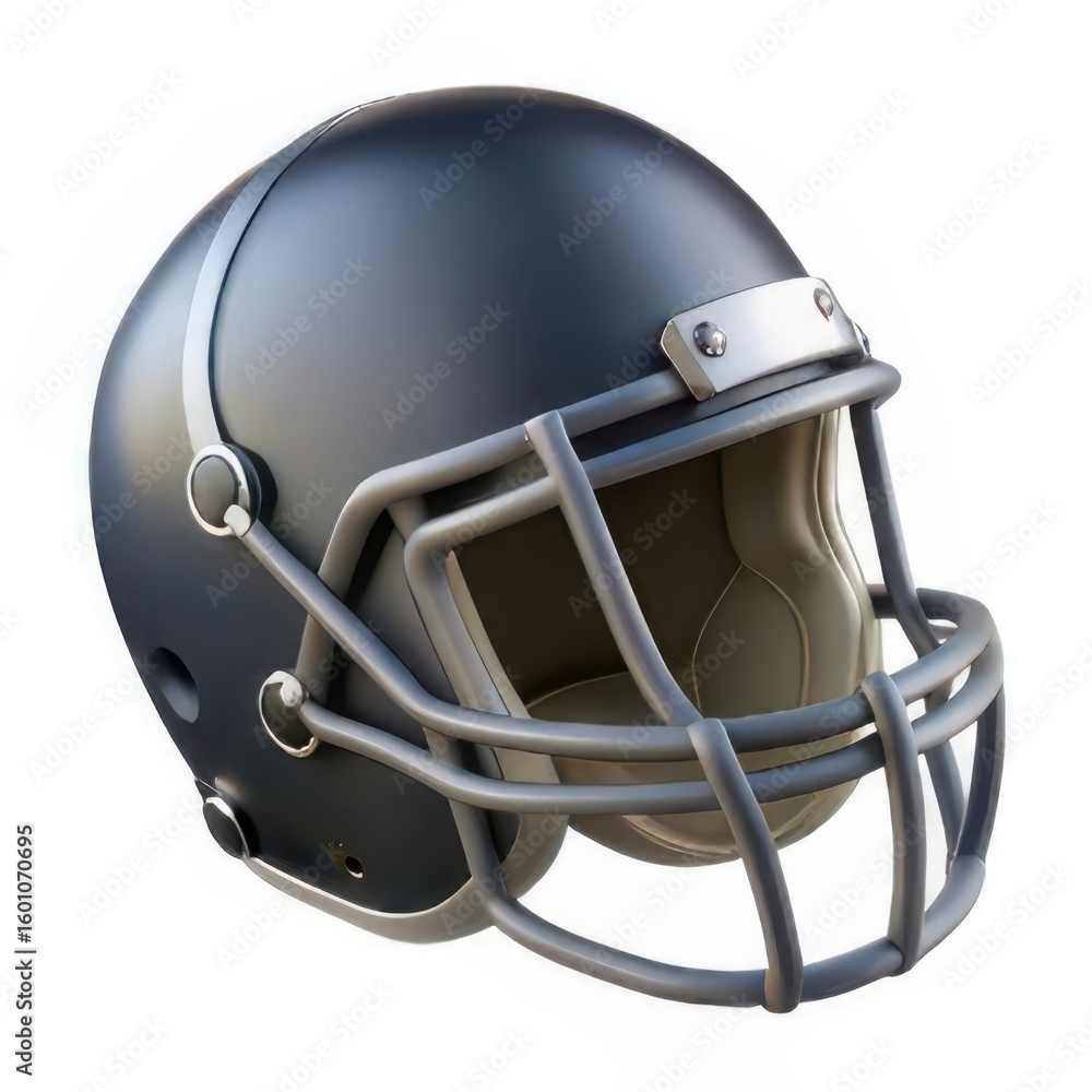 Fototapeta premium A dark gray american football helmet with a silver facemask isolated on white background