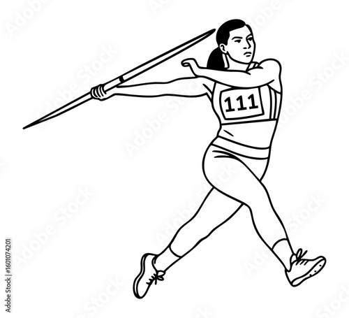 Female athlete throwing a javelin, dynamic pose. SVG cutout design, perfect for sporty themes.