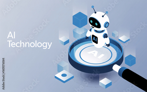 AI Technology with Robot and Magnifying Glass | Future Tech Concept for Innovation Marketing