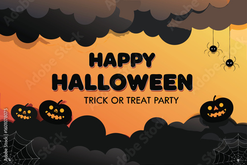 Spooky Halloween scene showcasing orange pumpkins and black bats, set against a dark, atmospheric background
