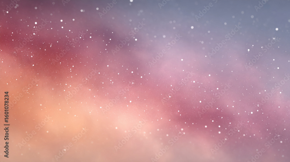Fototapeta premium Dreamy pastel sky with stars at dusk. Romantic evening atmosphereial background for greeting card or wallpaper. Cosmic atmosphere with pink and orange hues. Space for text.