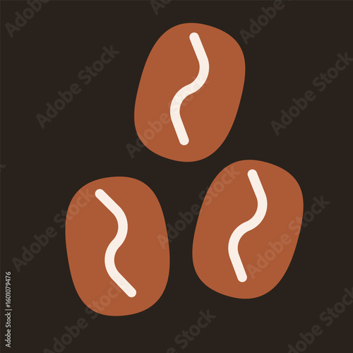 Coffee beans with curved white lines on dark brown background