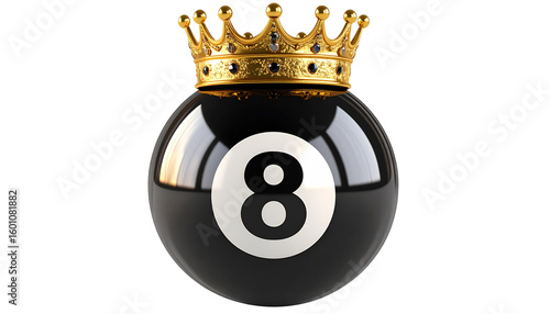 number eight billiard ball in pool with crown queen symbol isolated on transparent background png file 