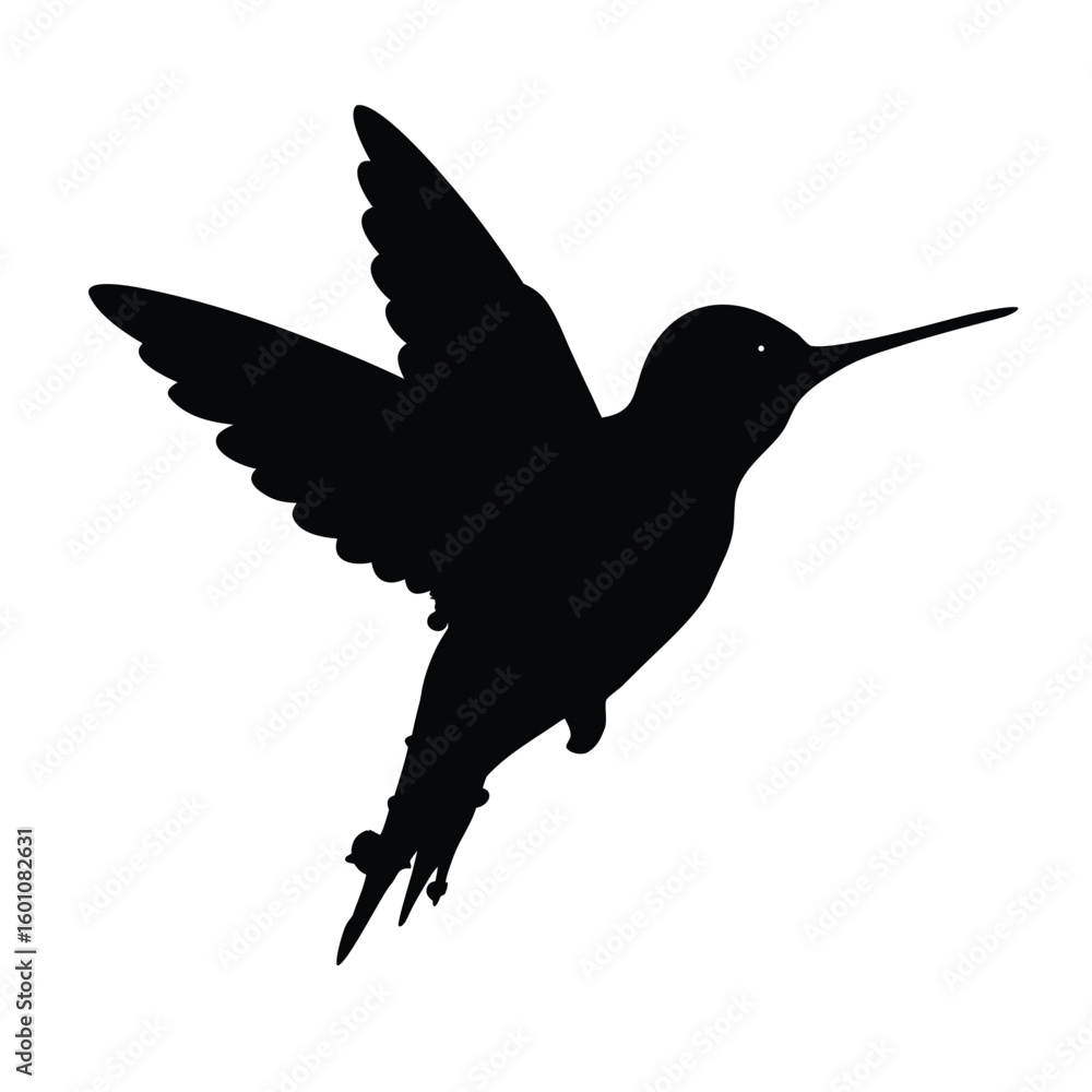 Obraz premium vector illustration of a hummingbird bird, silhouette, flying, vector, animal, illustration, nature, black, eagle, wings, wing, flight, fly, feather,