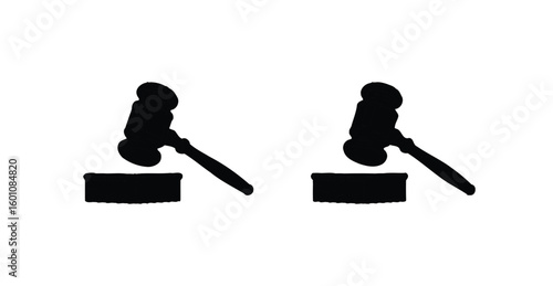Vector art of a stark illustration shows two gavels striking soundboards symbolizing law justice and authority on a white background