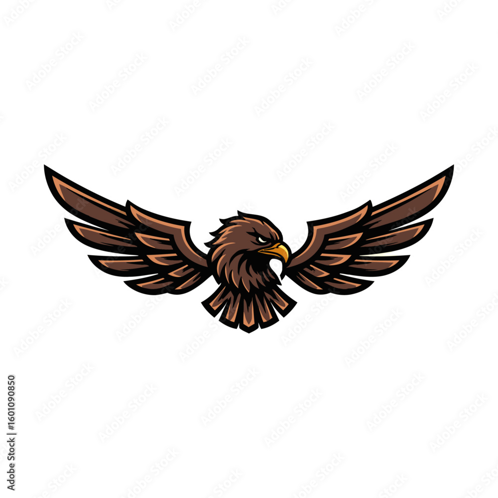 Fototapeta premium A stylized illustration of a brown eagle with outstretched wings, ready for flight.