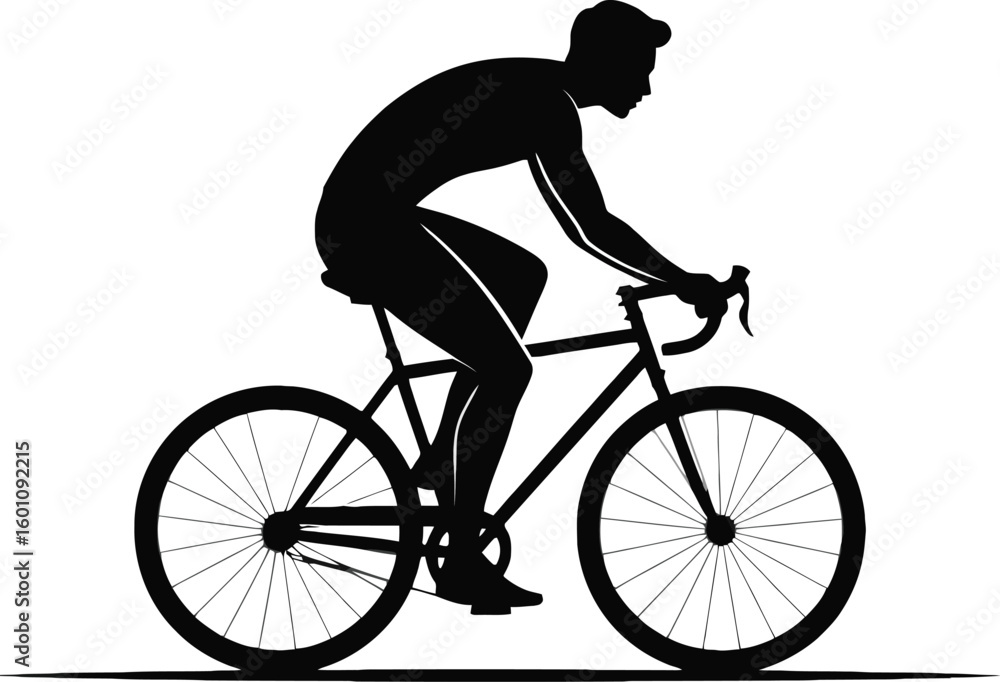 Fototapeta premium Dynamic silhouette of a cyclist in motion on a road bike with a clean white background