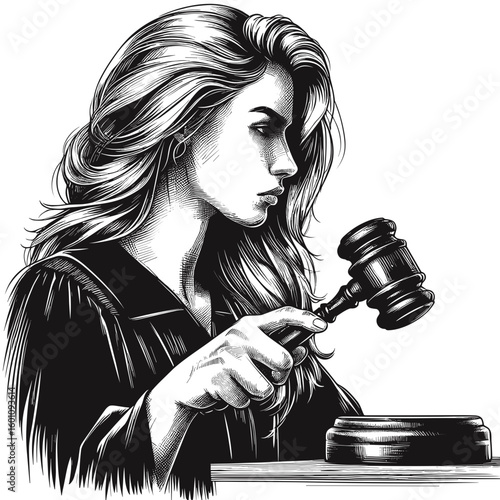 Judge banging gavel in courtroom