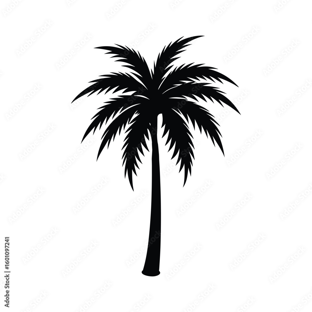 Obraz premium Palm tree in clean tropical style perfect for travel summer beach and exotic destination design themes silhouette on white background
