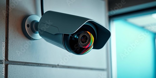 High-definition CCTV camera mounted on a wall,   video surveillance,   low light