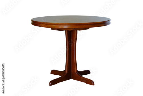 round wooden table isolated on white background