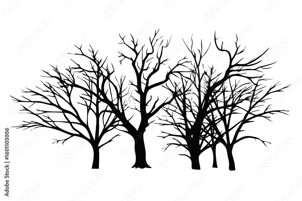 Obraz premium Silhouette trees vector graphic design for autumn and winter landscapes scene art