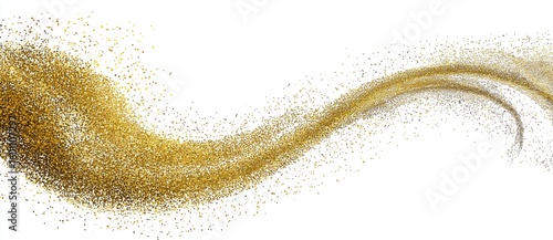 Gold glitter trail on white background