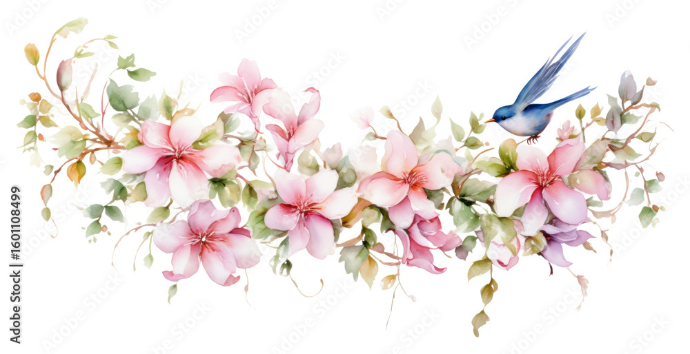 Fototapeta premium PNG Garland flower plant art hummingbird.