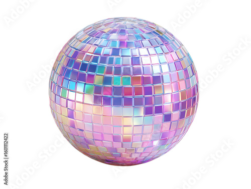3D disco ball icon in cartoon plastic style, party and dance theme, isolated on transparent background 