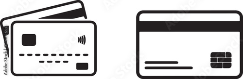 Set of Credit and Debit Card Icons with Chip and Contactless Symbols