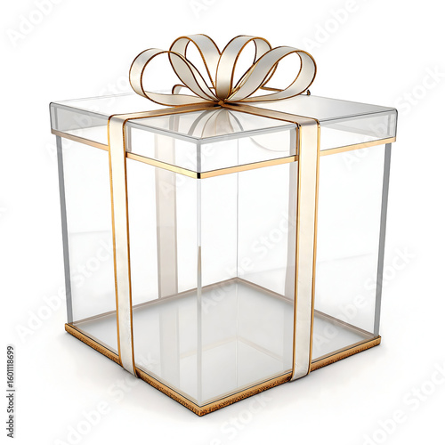 Transparent gift box shown on isolated white background offering modern clear packaging presentation