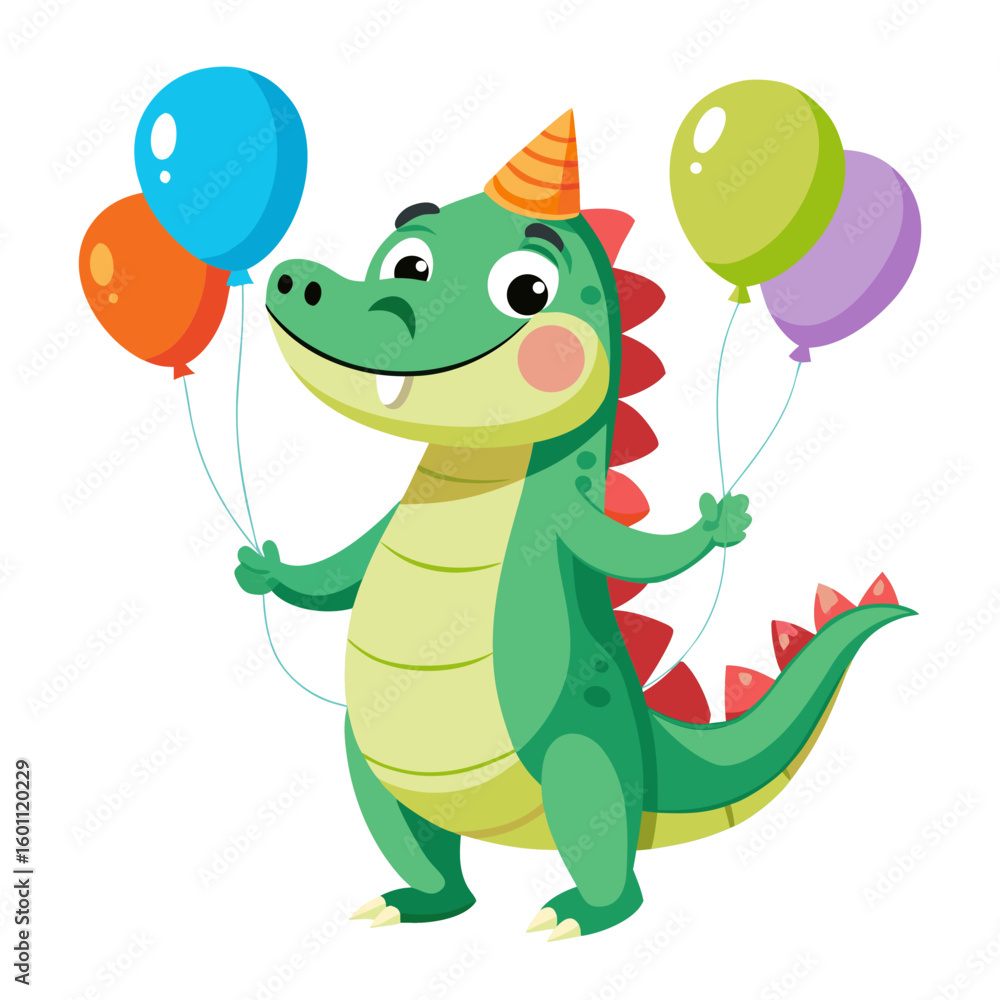 Fototapeta premium Cute crocodile with balloons vector illustration