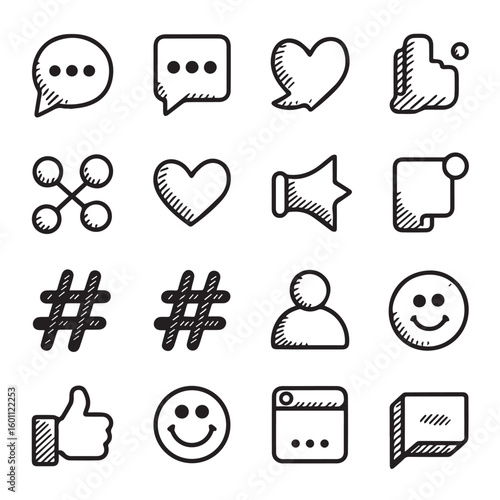Hand-drawn social media icons that pop for engaging digital content