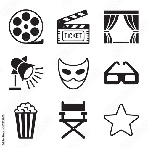 Iconic cinema elements for film production, entertainment, and creative projects
