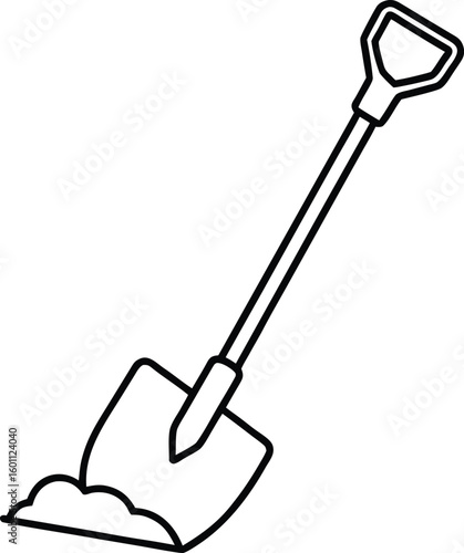 shovel in soil icon line art vector illustration on transparent background

