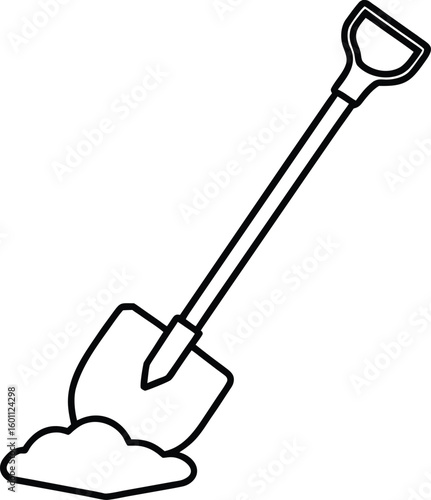 shovel in soil icon line art vector illustration on transparent background
