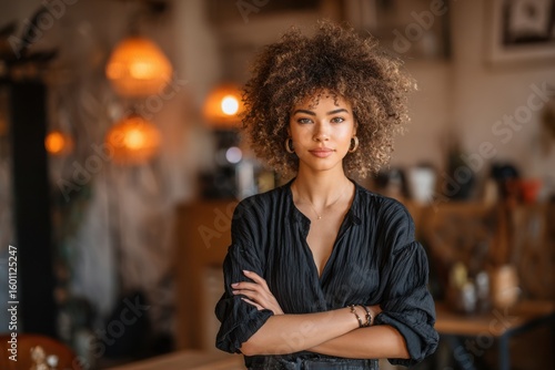 Wallpaper Mural Confident African American Student Poses in Cozy Cafe With Modern Decor Torontodigital.ca