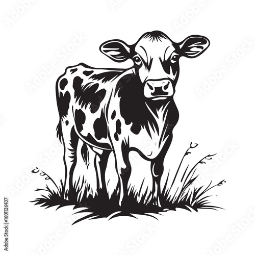 cow silhouette vector illustration, Cow black silhouette isolated on white background, farm animals, cow black silhouette vector logo
