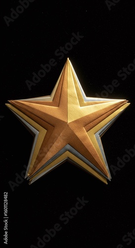 Golden Star Icon on Black Background - Metallic 3D Rendered Star Emblem - Symbol of Achievement, Luxury, Award, Success, Celebration, and Excellence Design Element