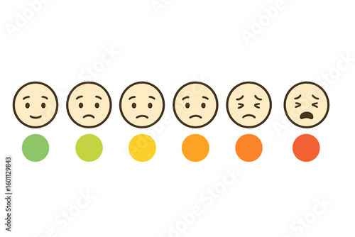 Pain Level Scale Vector Illustration—Medical Pain Assessment Faces Chart for Health Survey, Symptom Rating, Pediatric Pain, Hospital Clinic, Transparent Background, Emotional Expression Icons