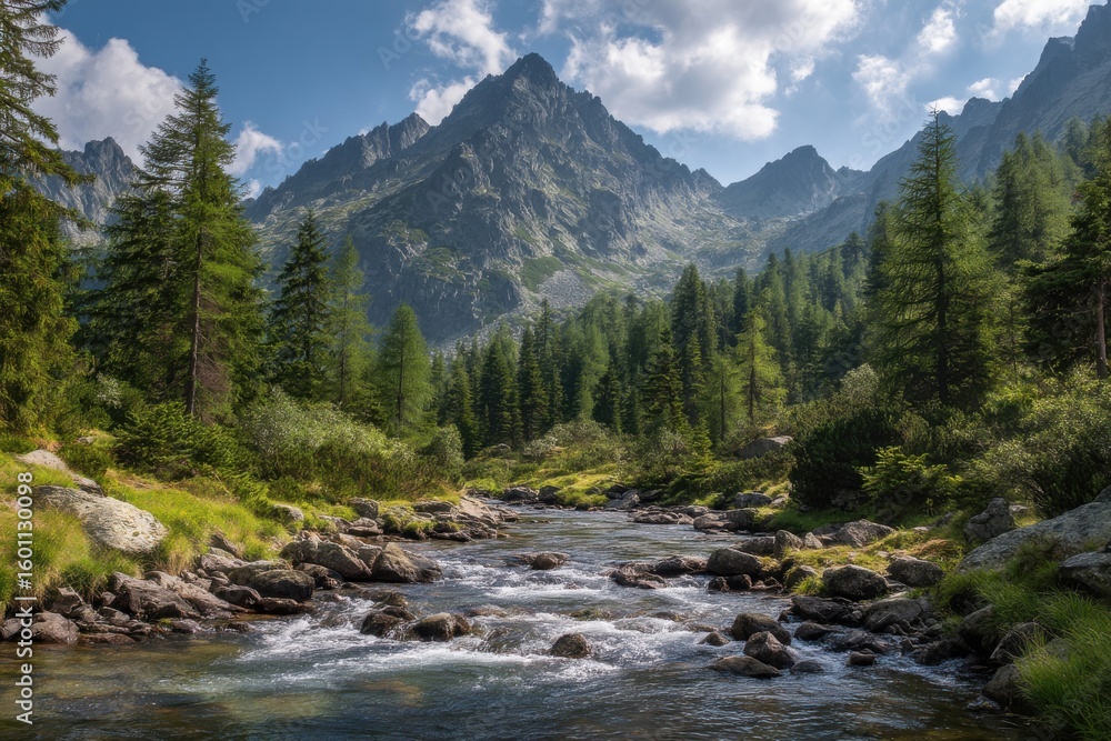 Obraz premium Breathtaking mountain landscapes showcasing a tranquil river winding through vibrant green forests for nature lovers and outdoor adventurers seeking serene escapes