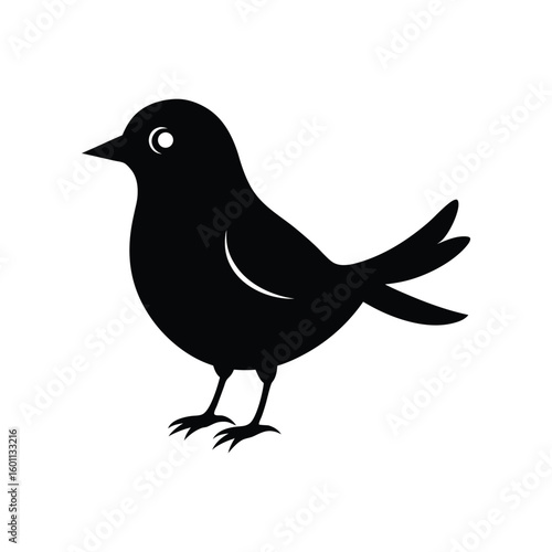 a thrush bird full black silhouette vector illustration on white background