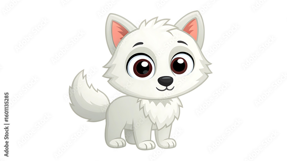 Obraz premium Cute cartoon white wolf cub standing on a transparent background isolated on transparent background