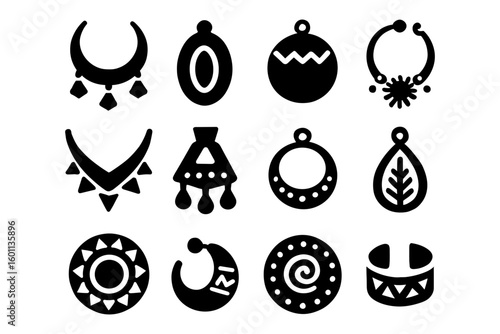 Black silhouette set of abstract ethnic jewelry designs