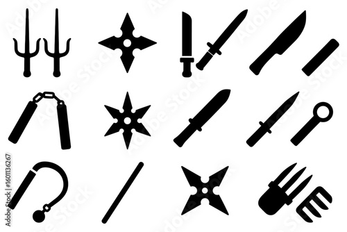 Silhouette of martial arts and ninja weapons collection