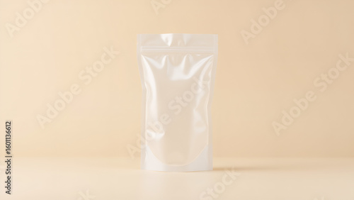 Blank Stand Up Pouch Mockup for Food Packaging on Beige Background