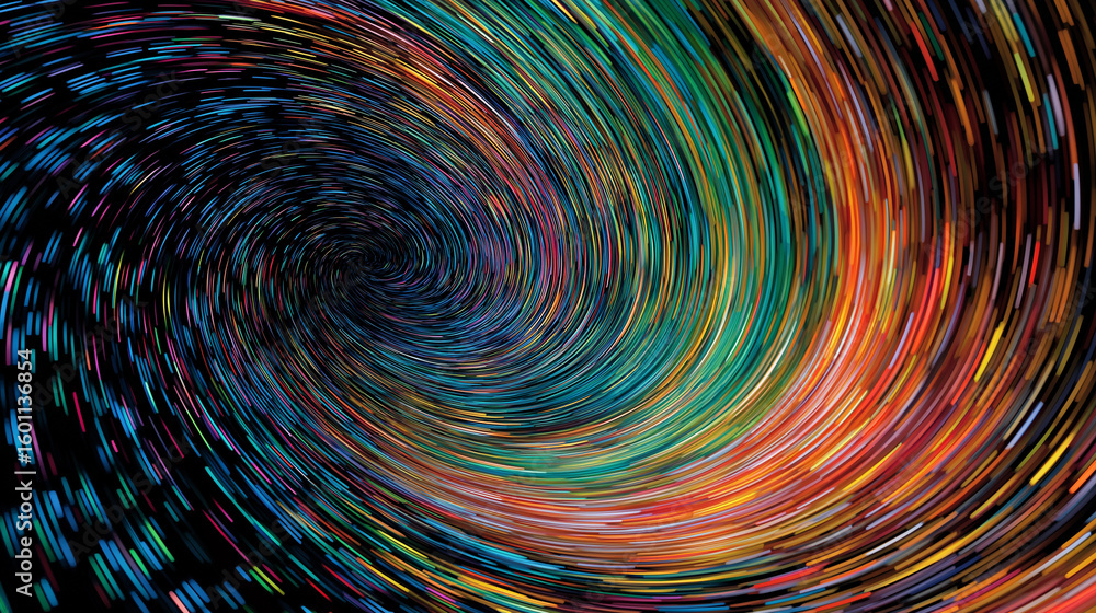 Fototapeta premium Abstract cosmic spiral of vibrant colors against a dark background