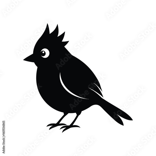 a titmouse bird full black silhouette vector illustration on white background