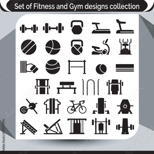 Fitness and Gym Equipment Icon Set Diverse Exercise and Workout Designs for Health and Wellness