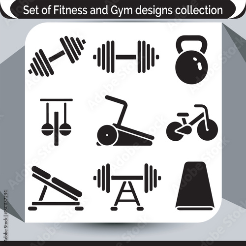 Fitness Equipment Icons Collection for Gyms and Training Centers Black and White Design
